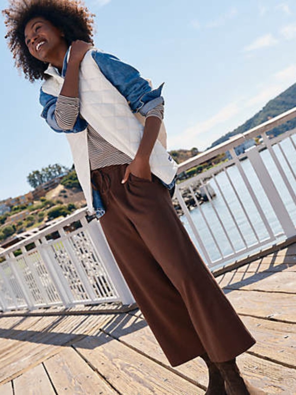 Land's End Women's Sport Knit Pull On Drawstring Wide Leg Crop Pants